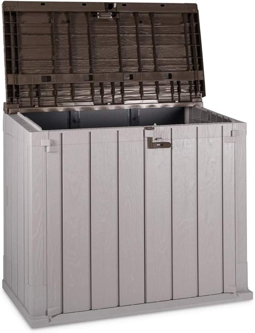 Toomax Stora Way Outdoor Tool Box in Recycled Polypropylene with Wood Effect (842L, Taupe Grey/Brown)