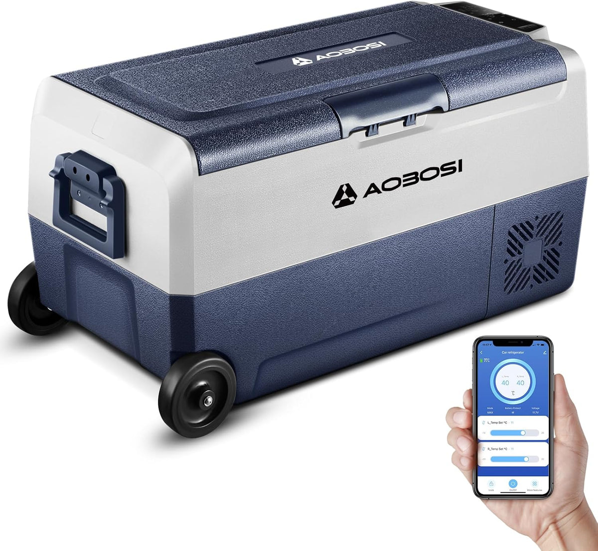 AAOBOSI Compression Cooler 36l, Double Zone Electric Cooler WiFi APP, 12 V/24 V and 100-240 V Camping Fridge, -20 ℃ to 20 ℃, for Car, Truck, Boat, Camping, Car, Caravans, Traveling, Home