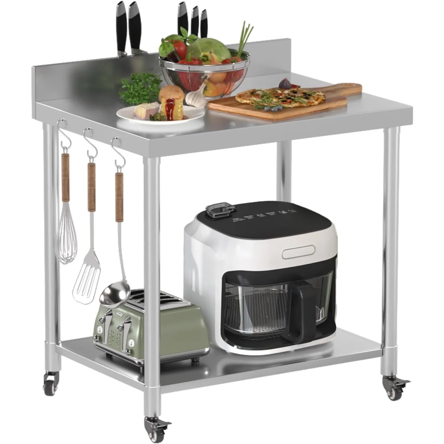 AECOJOY Stainless Steel Table 36"x30" with Backsplash and Knife Blocks Prep Tables for Commercial Kitchen - Product image 1