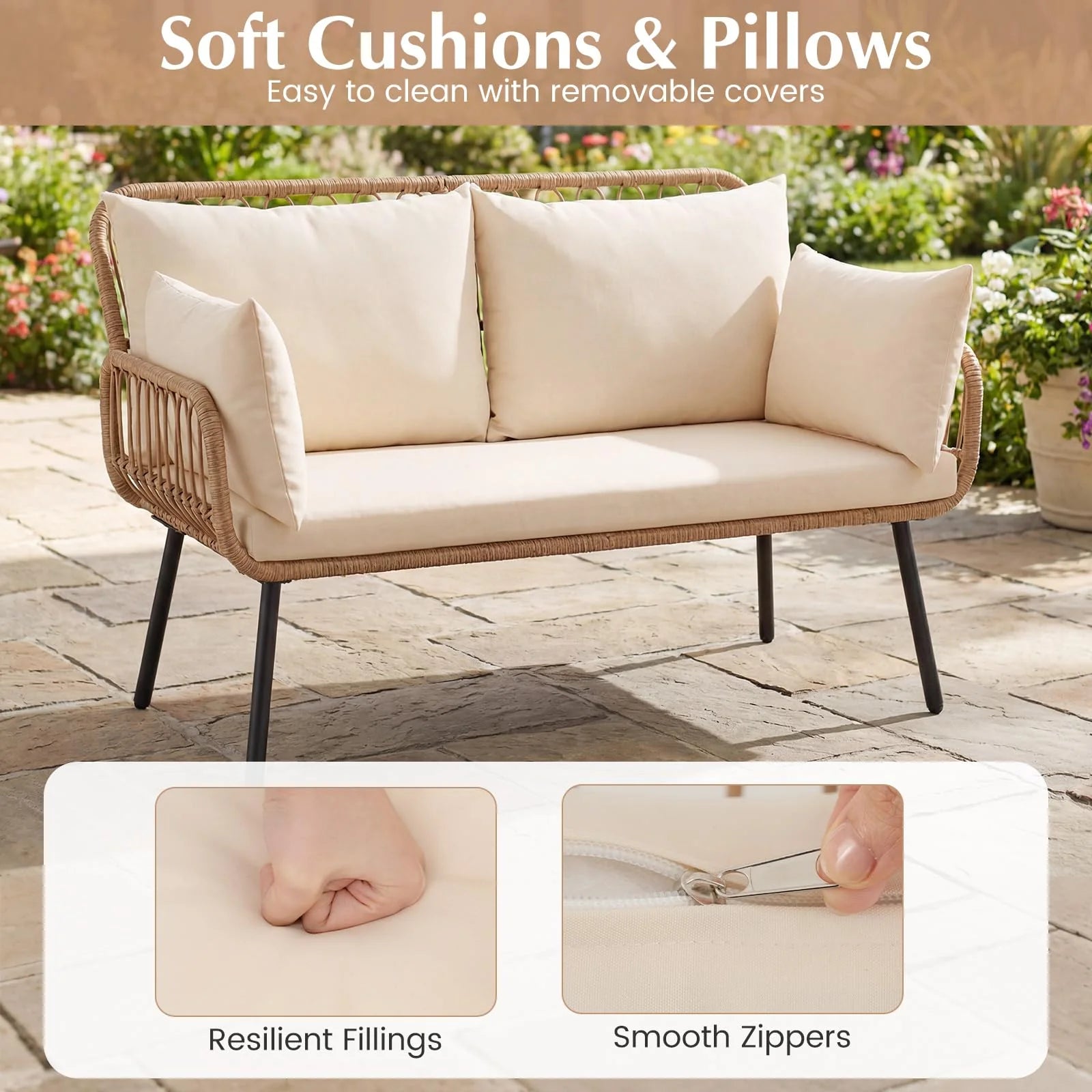 Tangkula PE Rattan Patio Wicker Loveseat - Product image 8