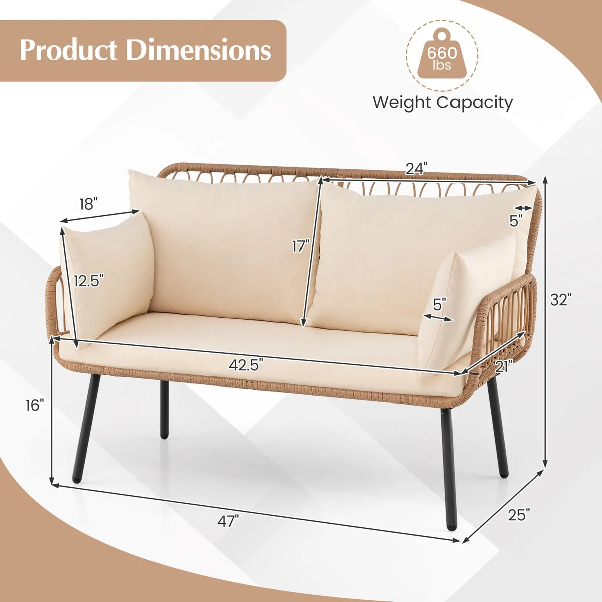 Tangkula PE Rattan Patio Wicker Loveseat - Product image 5
