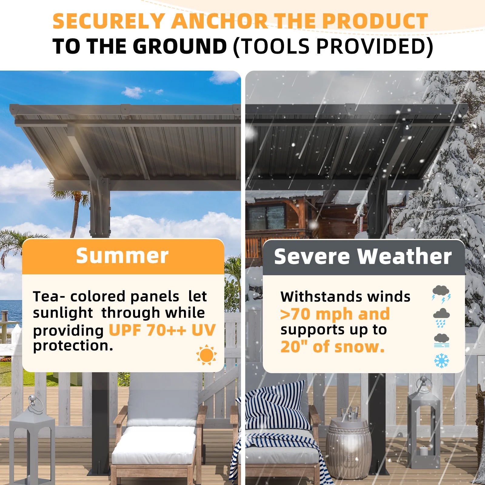 AECOJOY 8' x 5' Lean to Grill Gazebo Hardtop Outdoor Pergola for Patio - Product image 5