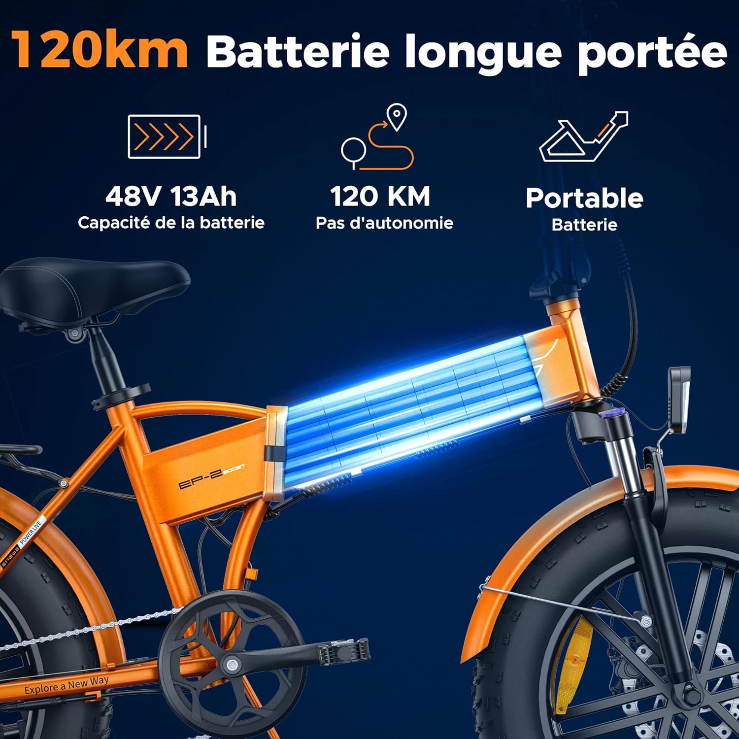 ENGWE Foldable Electric Bike, Removable 48V 13Ah Battery, Range 50-120 km，20'' ×4.0'' Fat Tire 7-Speed ​​E-Bike for Any Terrain
