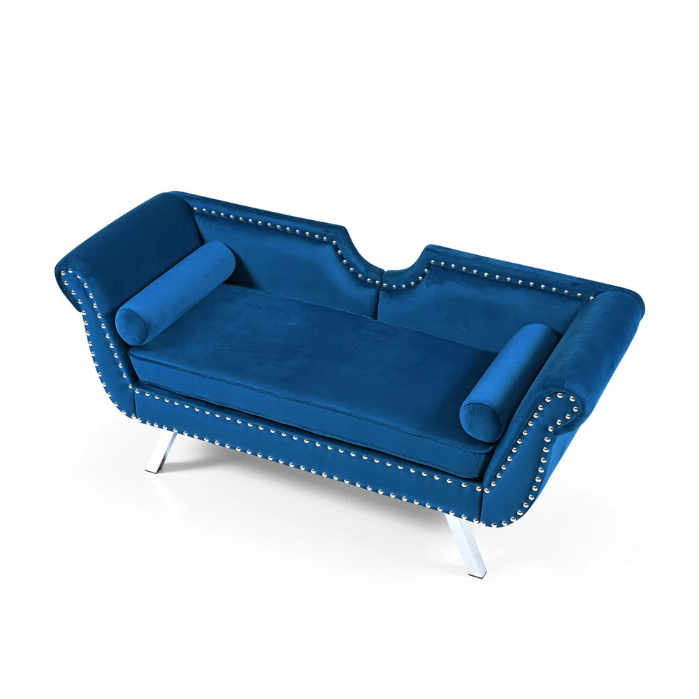 Mid Century Couch, 61 in Velvet Loveseat with 2 Pillows, Upholstered Sofa with Nailhead Trim and Roll Arm - Product image 2