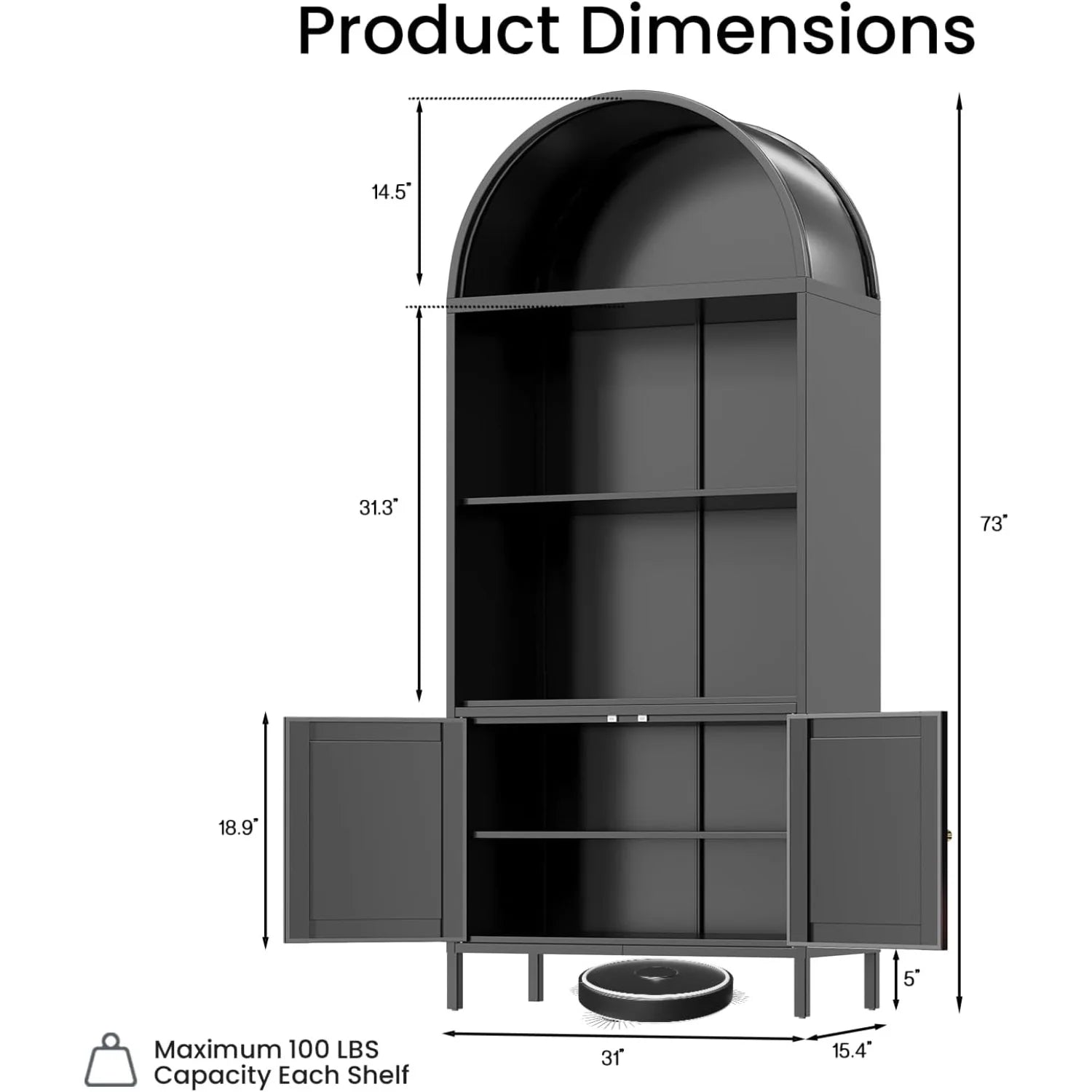 AECOJOY 73'' Arched Cabinet, Metal Kitchen Pantry with Adjustable Shelves, Modern Arched Storage Bookcase Display Cabinet