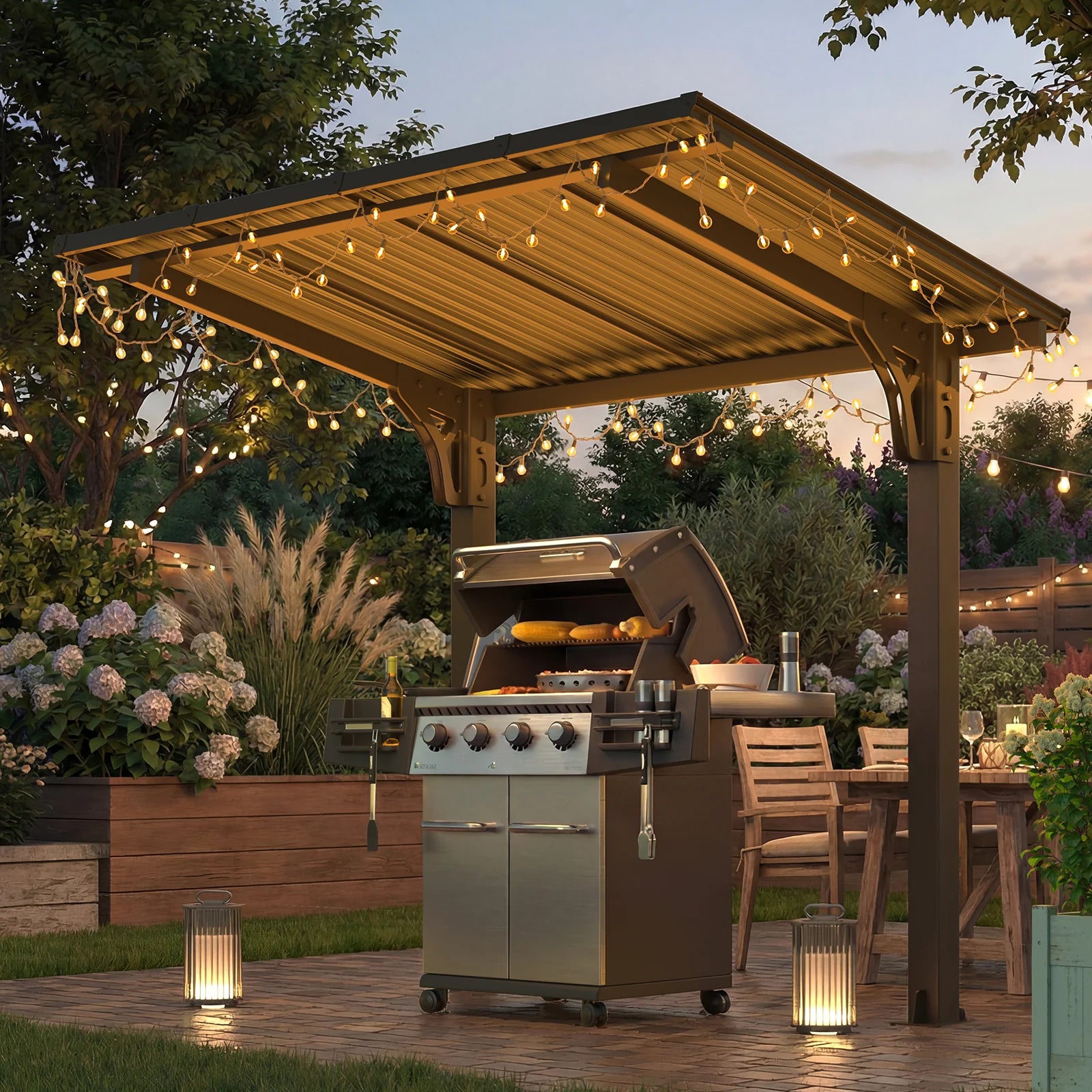 AECOJOY 8' x 5' Lean to Grill Gazebo Hardtop Outdoor Pergola for Patio - Product image 9