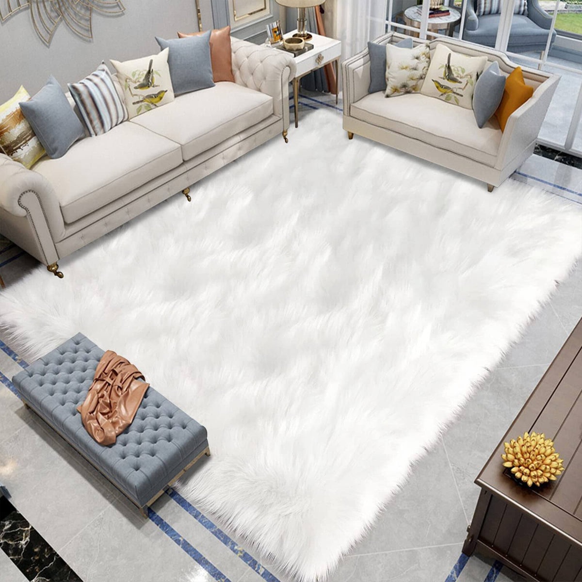 Latepis White Faux Fur Rug 8x10, Faux Fur Sheepskin Rug for Living Room, Fluffy Washable Rug for Bedroom - Product image 1