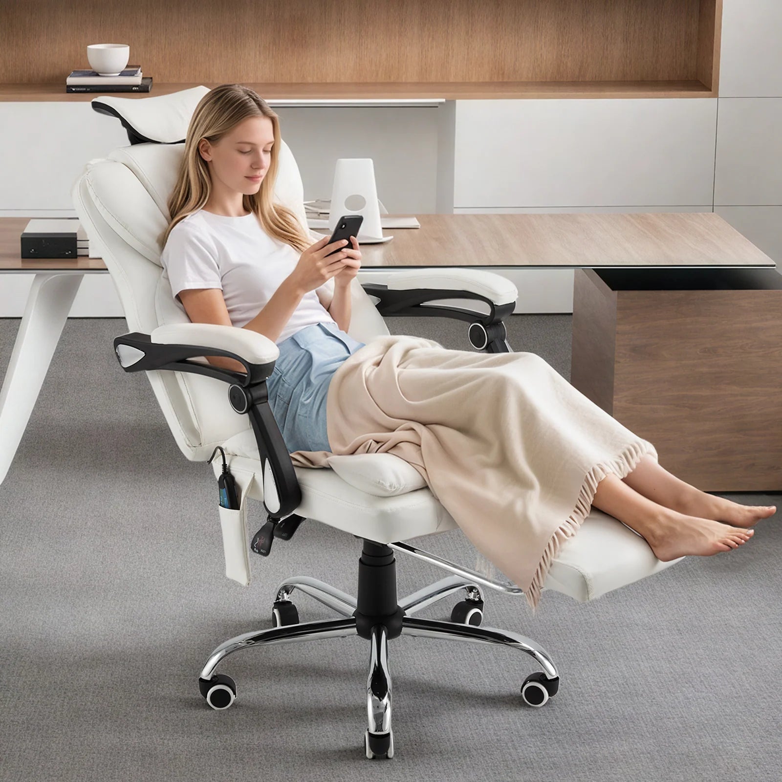 AECOJOY Office Chair with 7 Points Vibration Massage&Heat, Adjustable Ergonomic Recliner, Cream White - Product image 2
