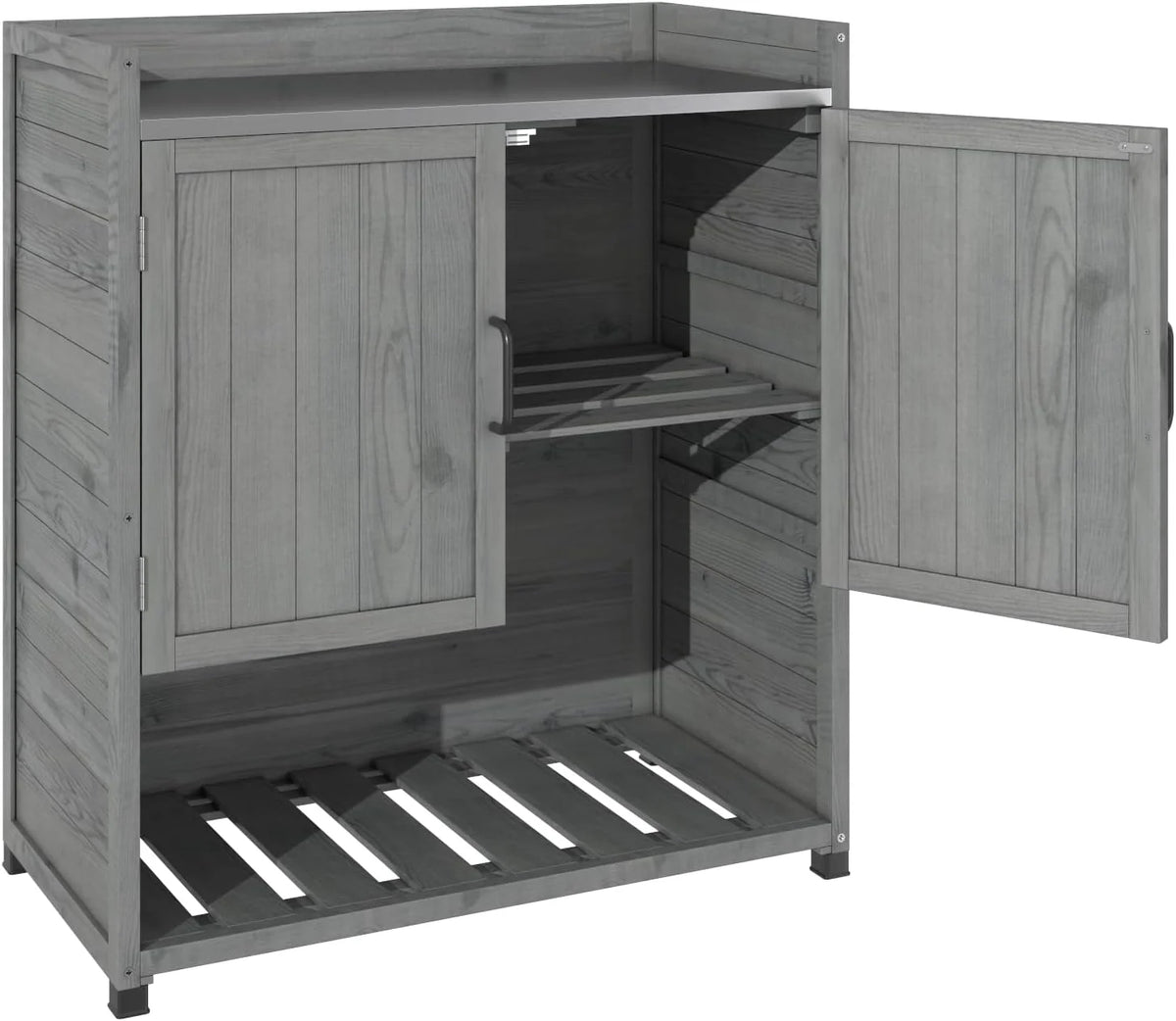 AECOJOY Potting Bench, Outdoor Wooden Storage Cabinet with Adjustable Shelf, Metal Tabletop - Product image 11