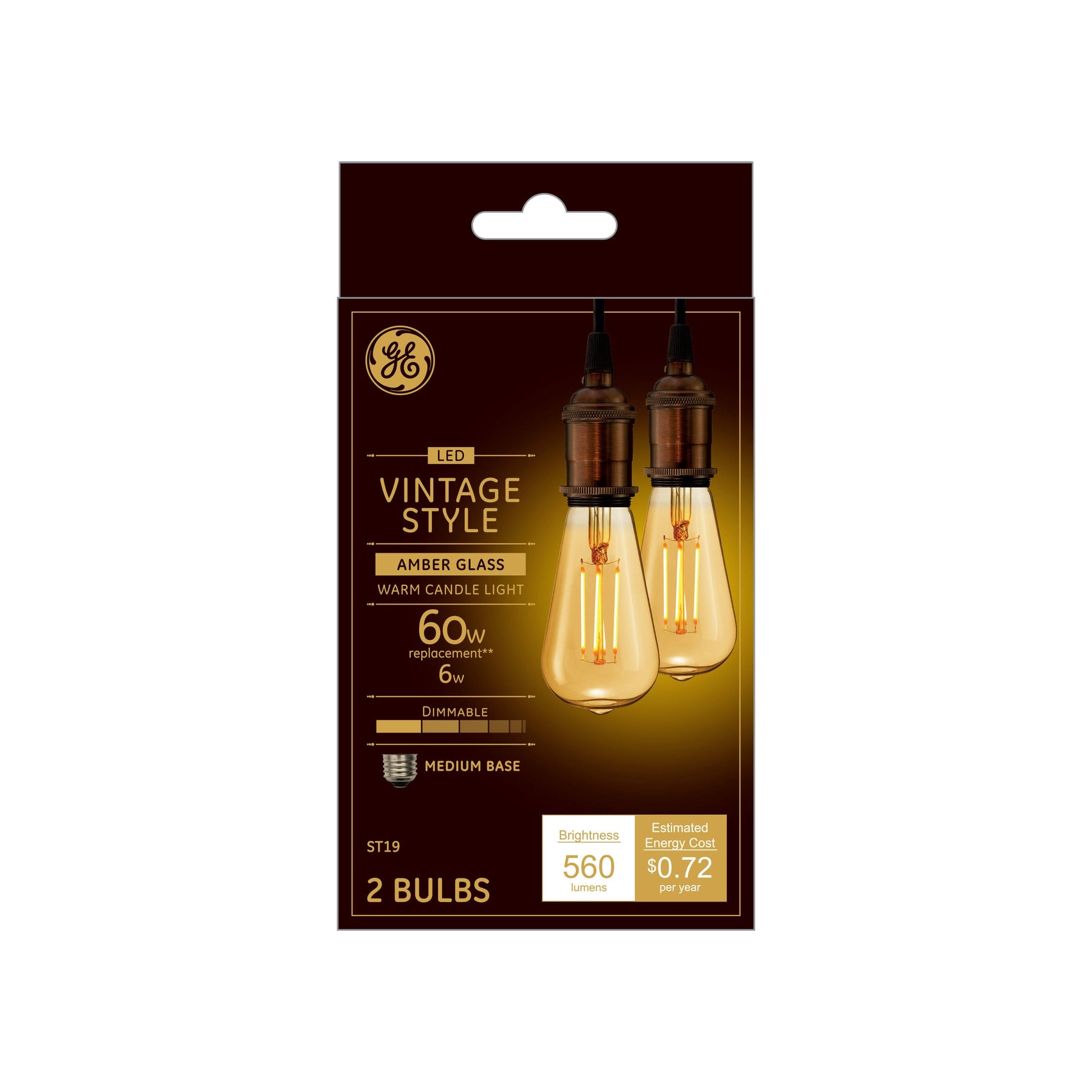 GE Vintage Style ST19 Dimmable LED Light Bulb 2-Pack - Product image 1