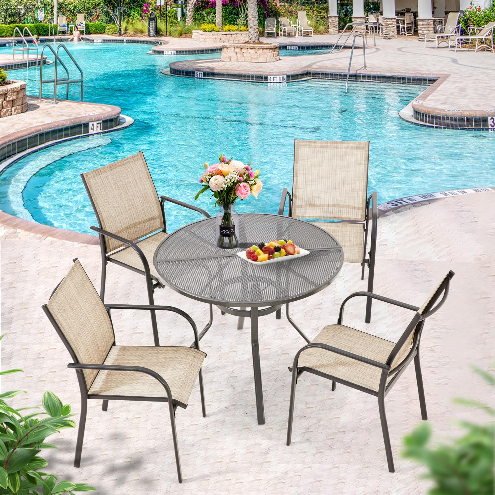 AECOJOY 5 Piece Patio Table and Chair Set for 4, Outdoor Dining Set with 1.73" Umbrella Hole - Product image 2