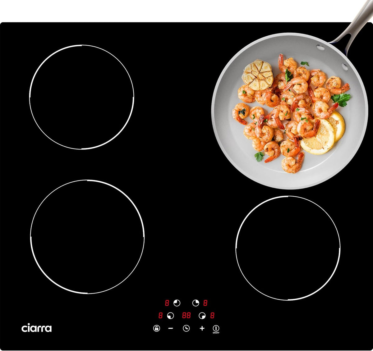 CIARRA Induction Hob 4 Burners 6000W - Touch Control - Built-in Hob - 9 Power Levels - Timer - Child Lock - CABBIH4-D