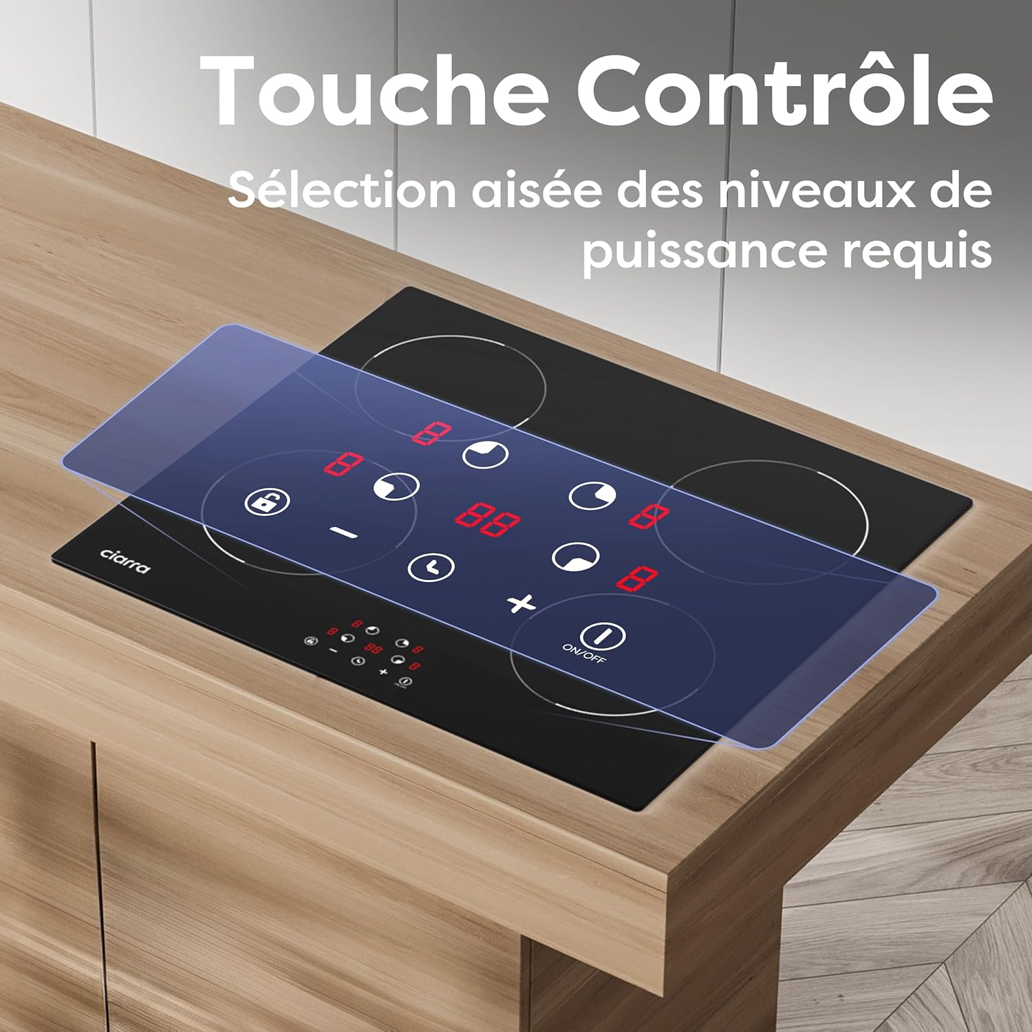 CIARRA Induction Hob 4 Burners 6000W - Touch Control - Built-in Hob - 9 Power Levels - Timer - Child Lock - CABBIH4-D