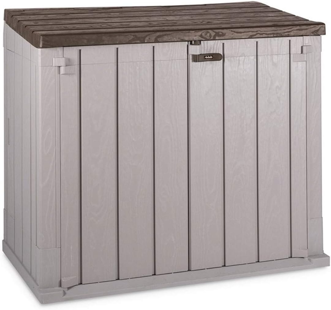 Toomax Stora Way Outdoor Tool Box in Recycled Polypropylene with Wood Effect (842L, Taupe Grey/Brown)