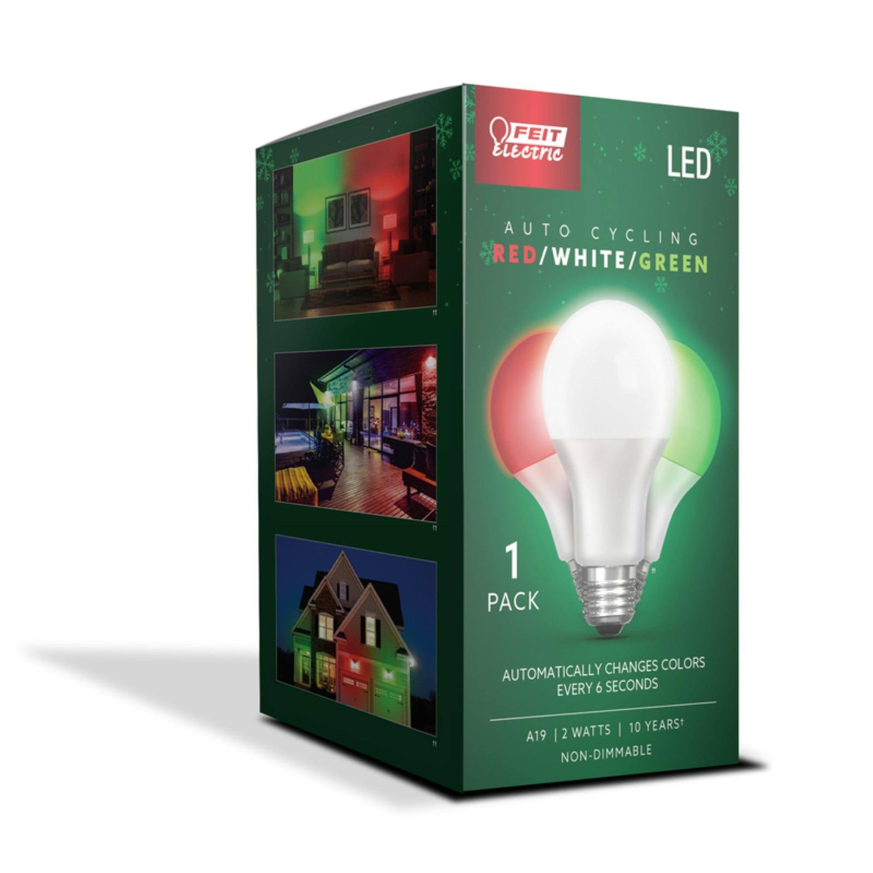 Feit Electric A19 E26 (Medium) Auto Cycling LED Bulb Green/Red/White 2 W 1 Pk - Product image 1