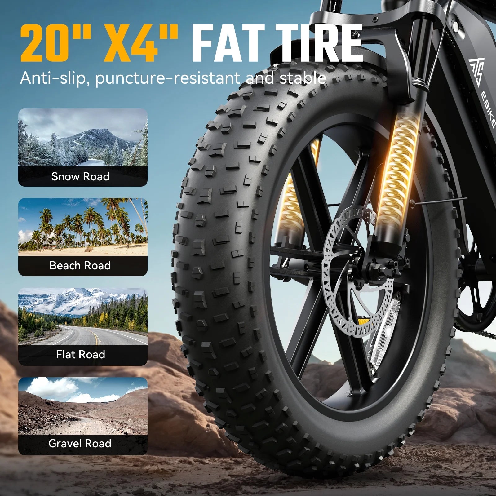 TST Electric Bike for Adults, 750W Peak 1500W Motor, 20"x4" Fat Tire, E Mountain Bike, 48V/15AH UL2849 - Product image 15