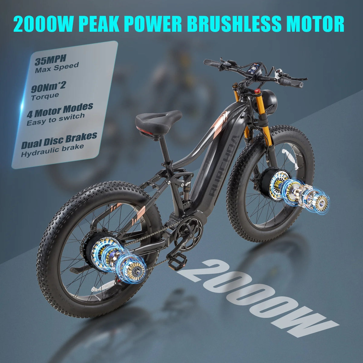 Dual Motors AWD 2000W Electric Bike for Adult 26'' UL2849 48V 30AH E - Product image 20