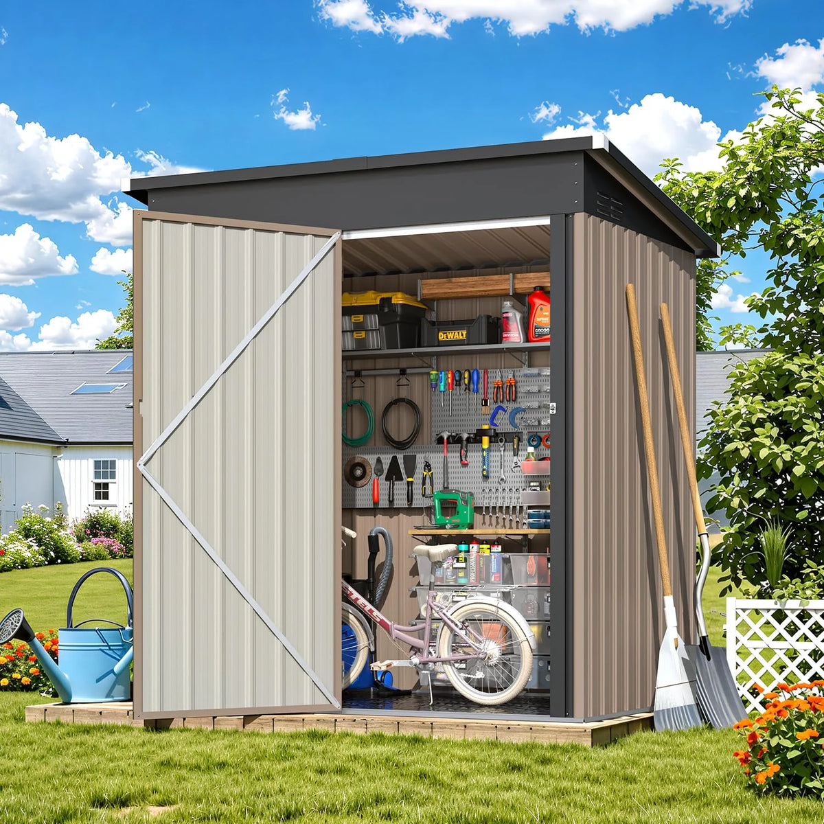 AECOJOY 5'x3' Outdoor Storage Shed with Floor Base, Tiny Utility and Tool Sheds - Product image 3
