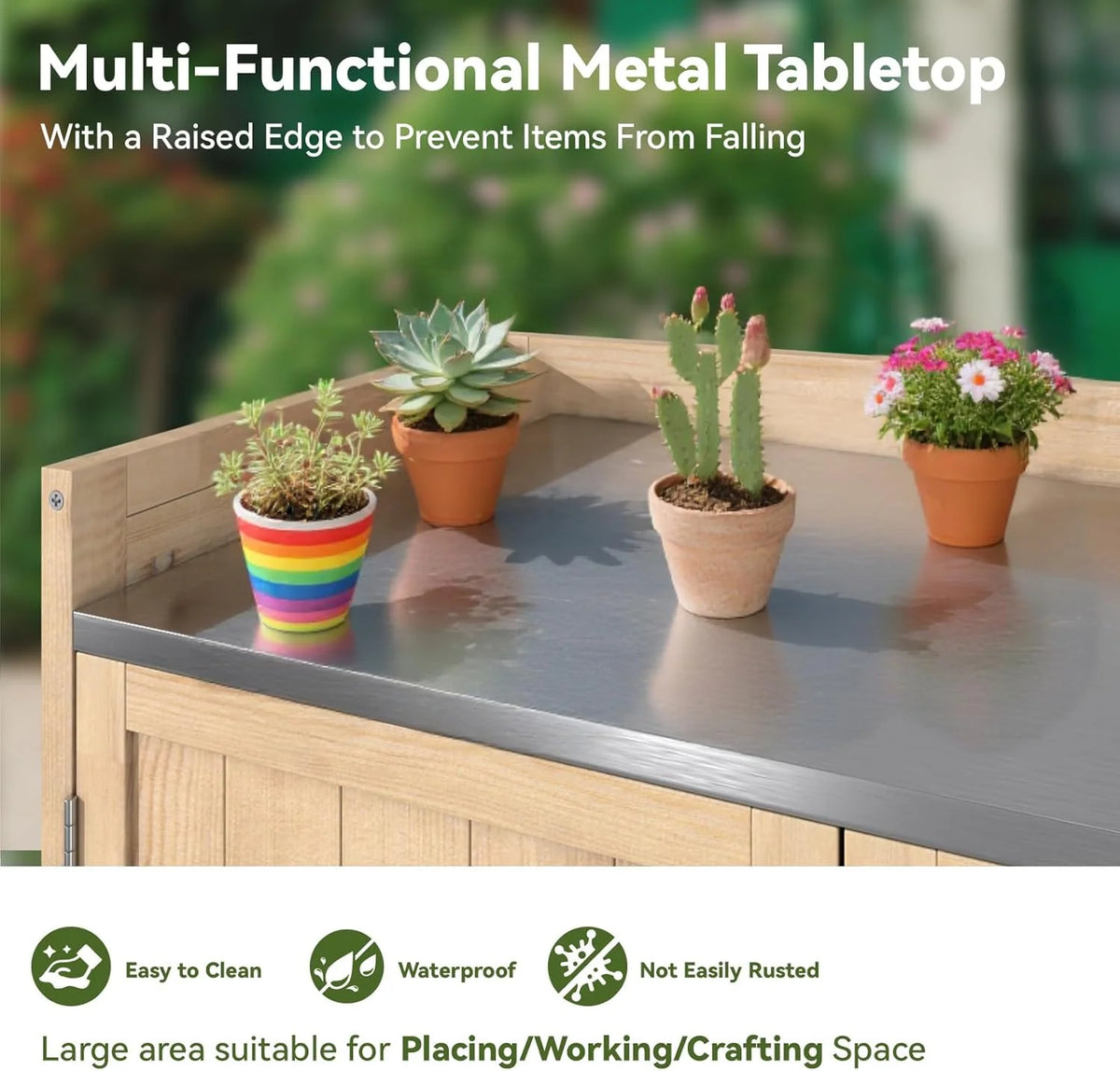 AECOJOY Potting Bench, Outdoor Wooden Storage Cabinet with Adjustable Shelf, Metal Tabletop - Product image 4