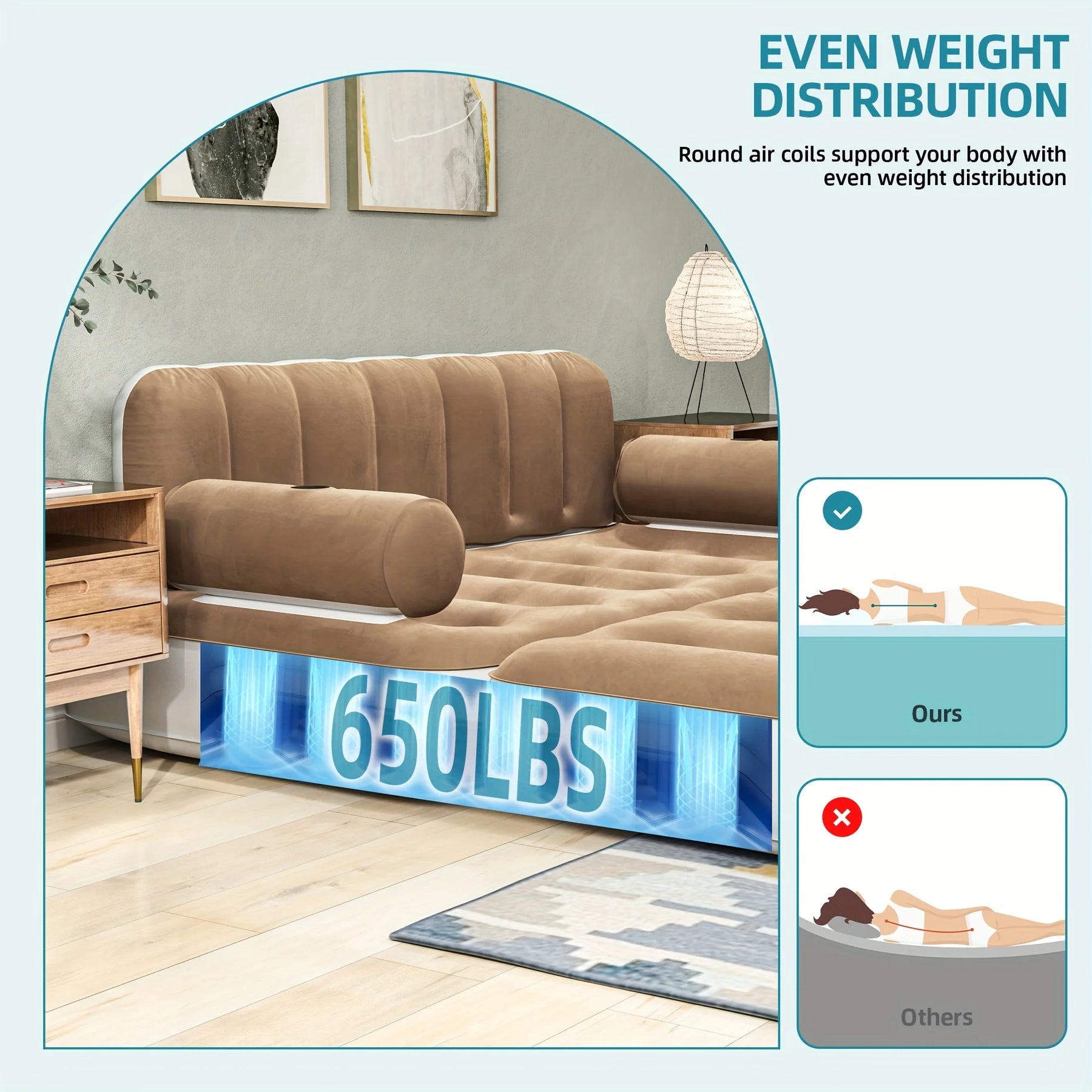 Inflatable Air Sofa Bed 2 - in - 1 Backrest Couch Airbed with Headboard and Pump Convertible Blow up Bed - Product image 9