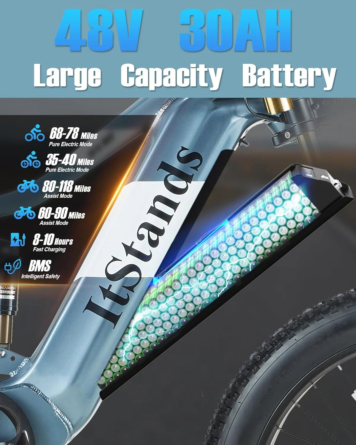 Dual Motors AWD 2000W Electric Bike for Adult 26'' UL2849 48V 30AH E - Product image 8