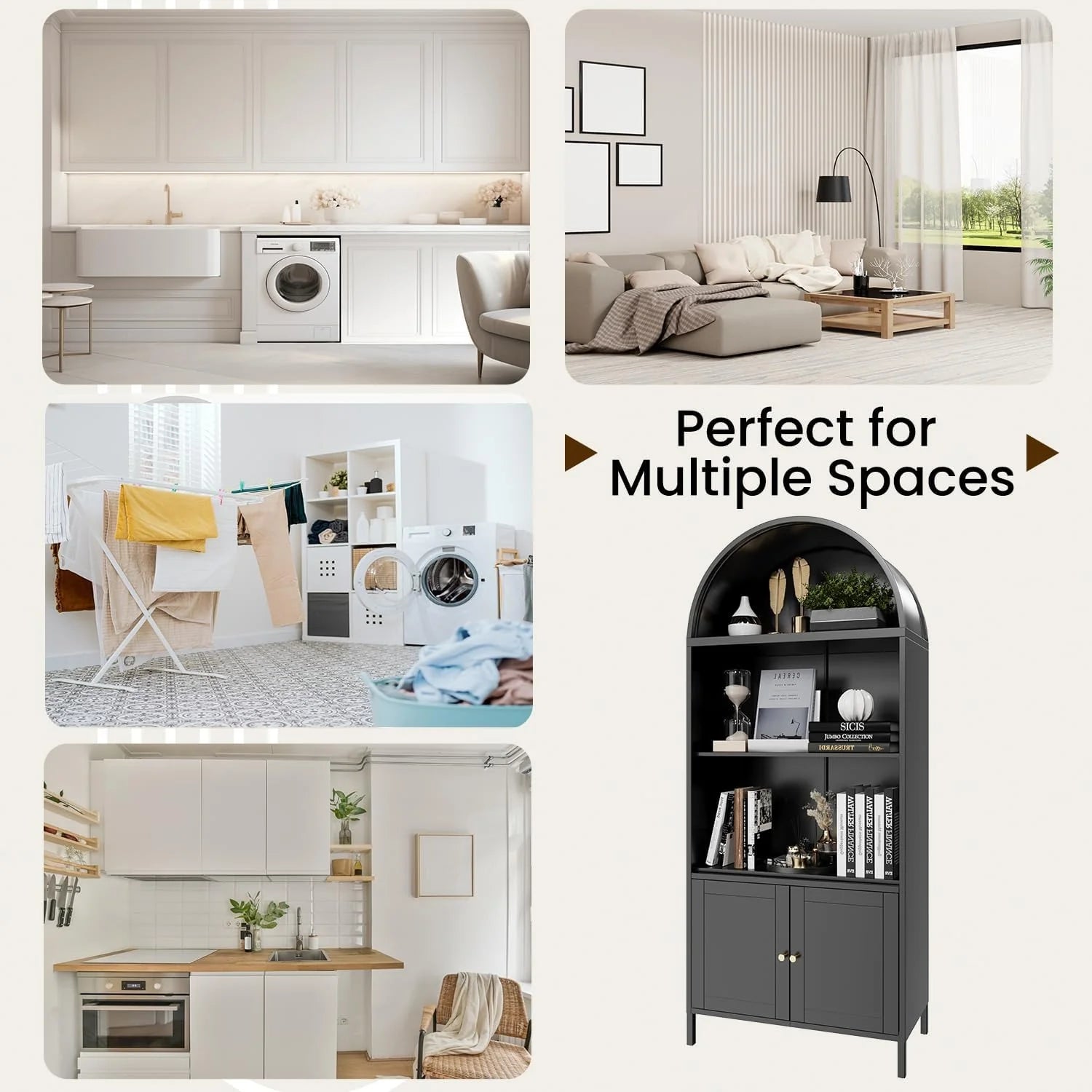 AECOJOY 73'' Arched Cabinet, Metal Kitchen Pantry with Adjustable Shelves, Modern Arched Storage Bookcase Display Cabinet