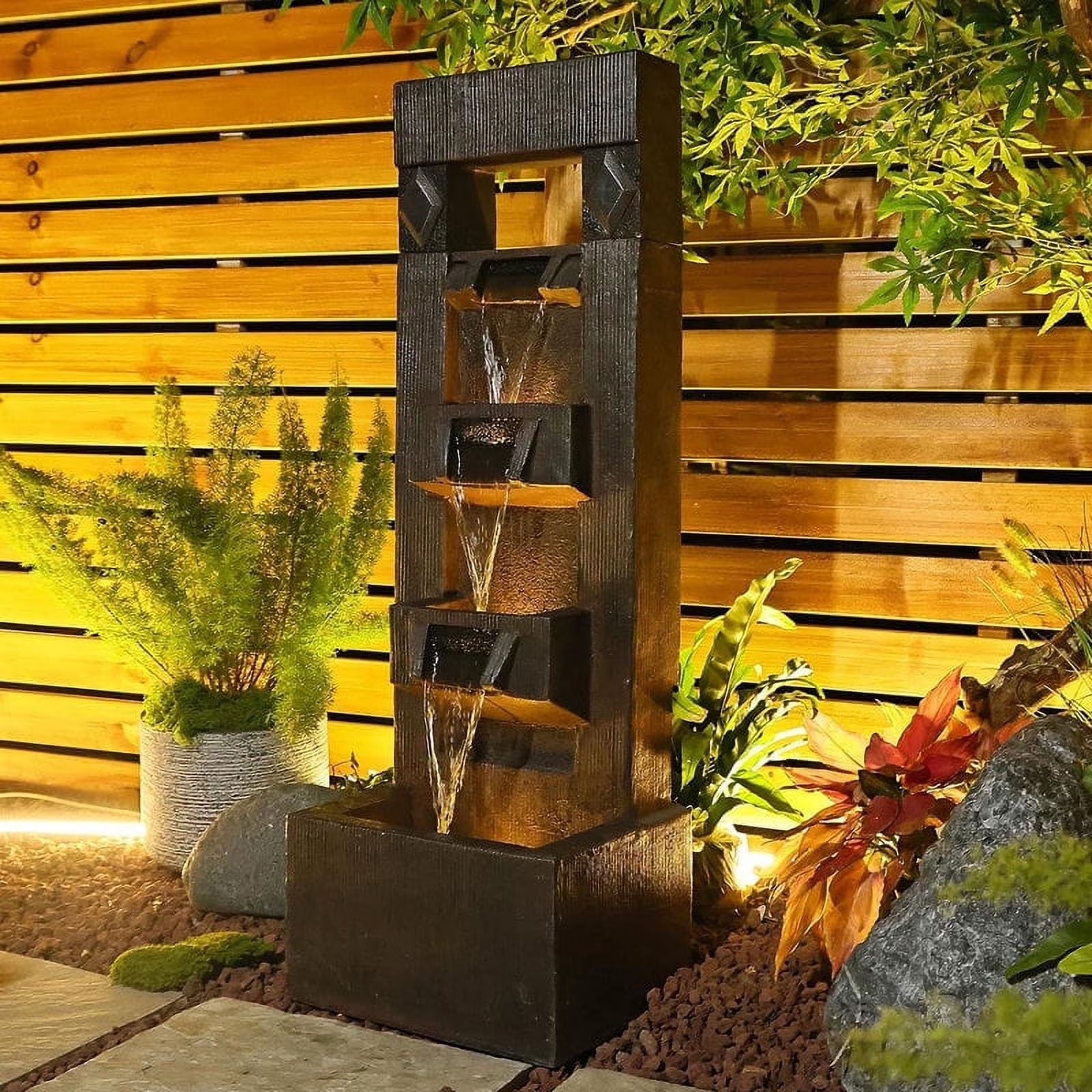 Outdoor Fountains and Indoor Waterfalls 4 Floor - Standing Water Fountain Outdoor with LED Lights for - Product image 1