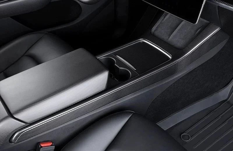 Real Dry Carbon Fiber Center Console Trim Panel for Tesla Model Y 2021-2024