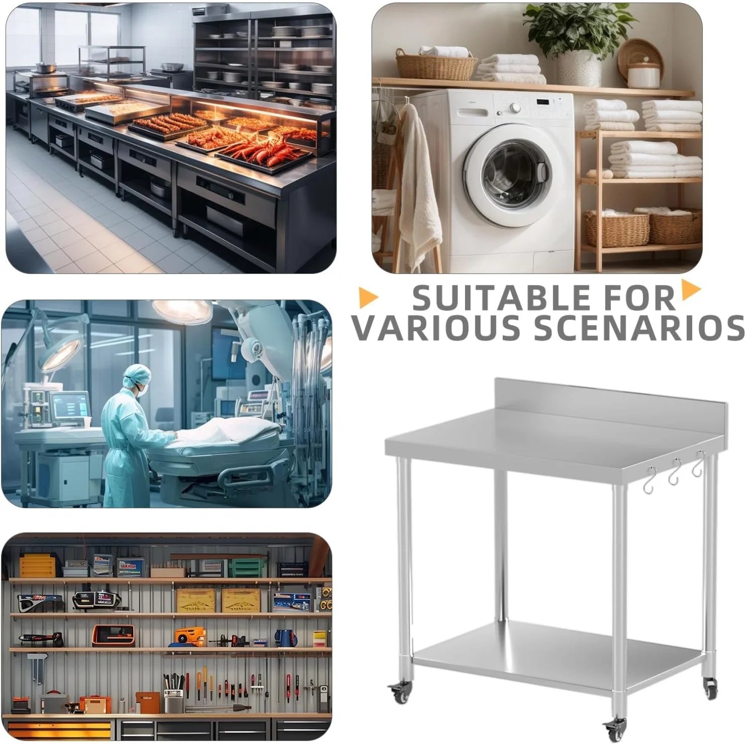 AECOJOY Stainless Steel Table 36"x30" with Backsplash and Knife Blocks Prep Tables for Commercial Kitchen - Product image 6