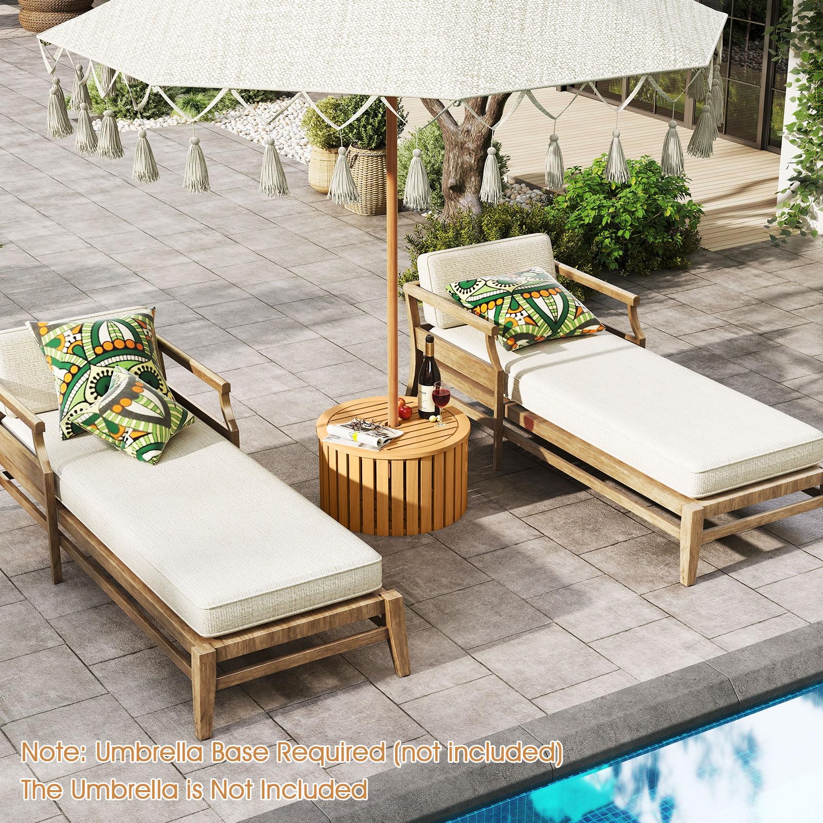 2-in-1 Outdoor Side Table with Storage Acacia Wood Slatted Coffee Table Round Slatted End Storage Box - Product image 7