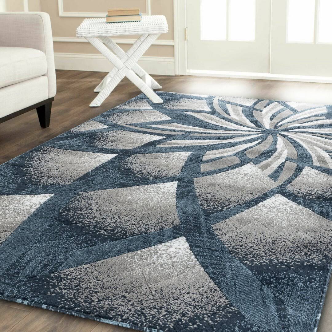Kimbrel Floral Power Loom Blue/Gray/Ivory Rug Ebern Designs Rug Size: Rectangle 3'7" x 5' - Product image 1