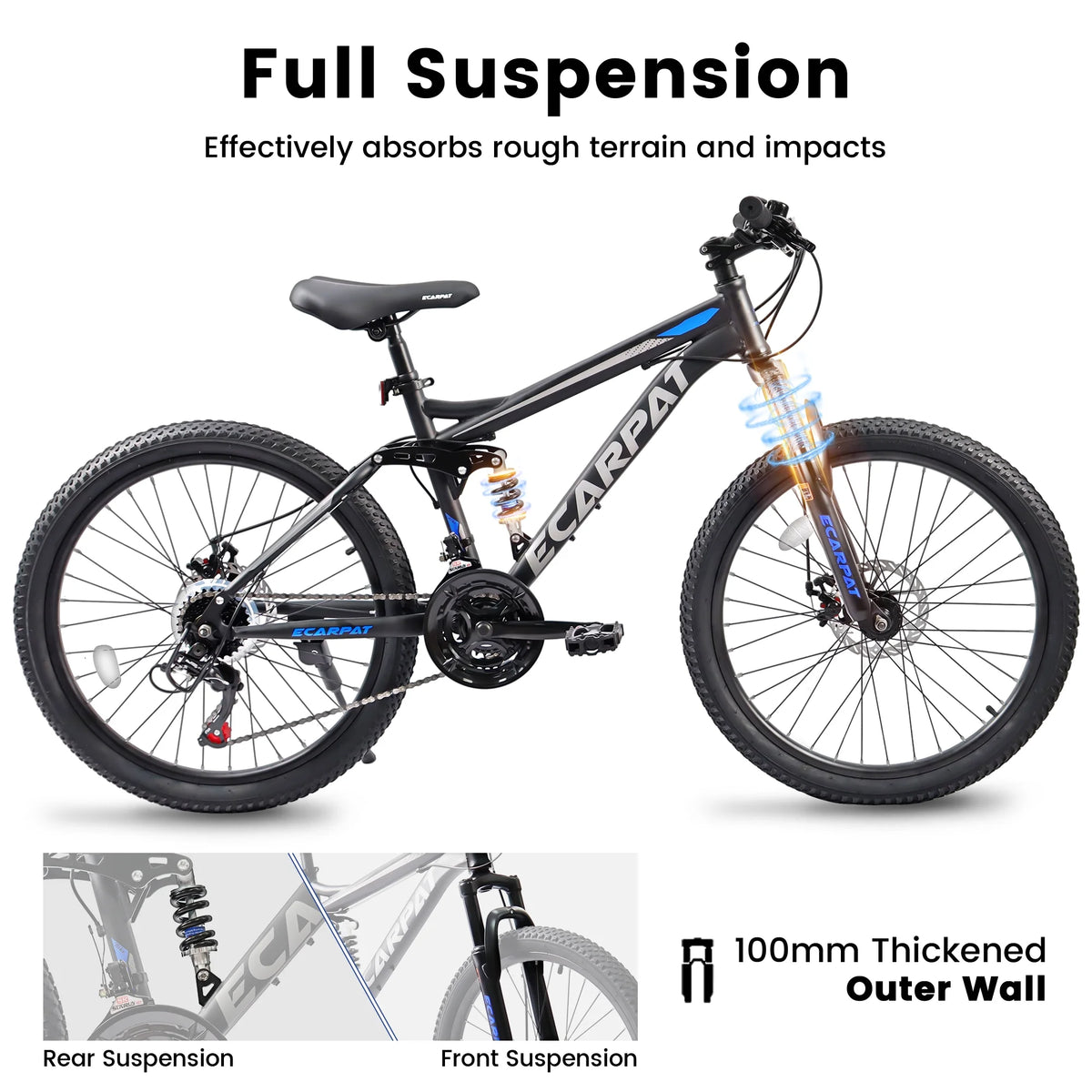 24 in Dual/Front Suspension Mens Womens Mountain Bike, 21 Speeds Dual Disc Brake, High - Carbon Steel Frame - Product image 6