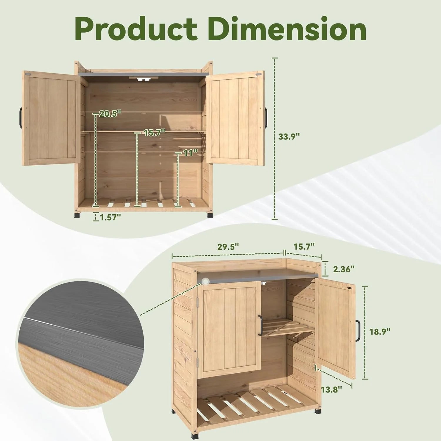 AECOJOY Potting Bench, Outdoor Wooden Storage Cabinet with Adjustable Shelf, Metal Tabletop - Product image 3