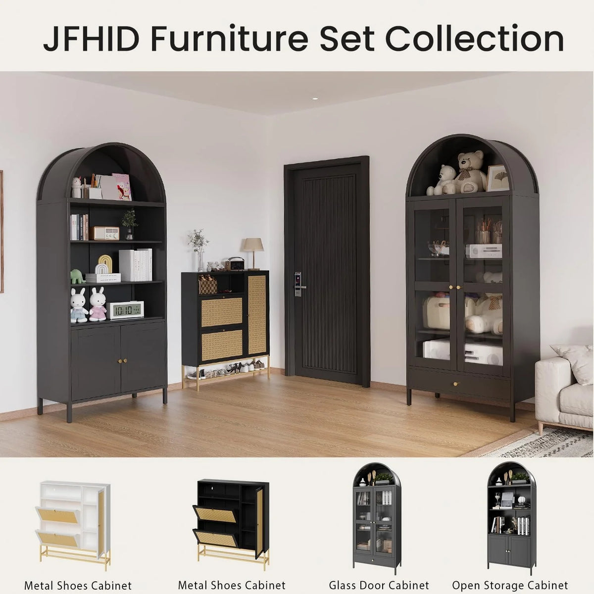 AECOJOY 73'' Arched Cabinet, Metal Kitchen Pantry with Adjustable Shelves, Modern Arched Storage Bookcase Display Cabinet