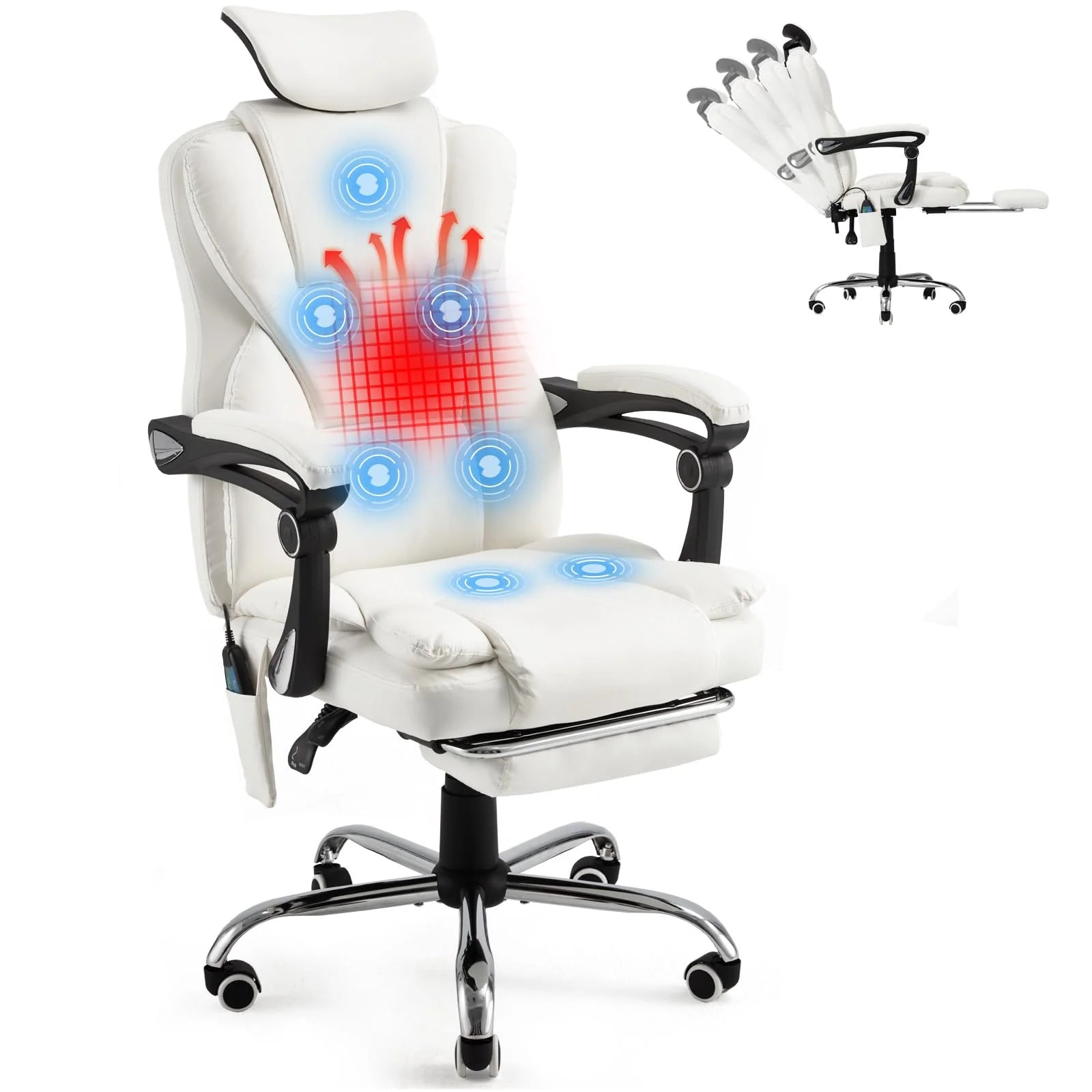 AECOJOY Office Chair with 7 Points Vibration Massage&Heat, Adjustable Ergonomic Recliner, Cream White - Product image 1
