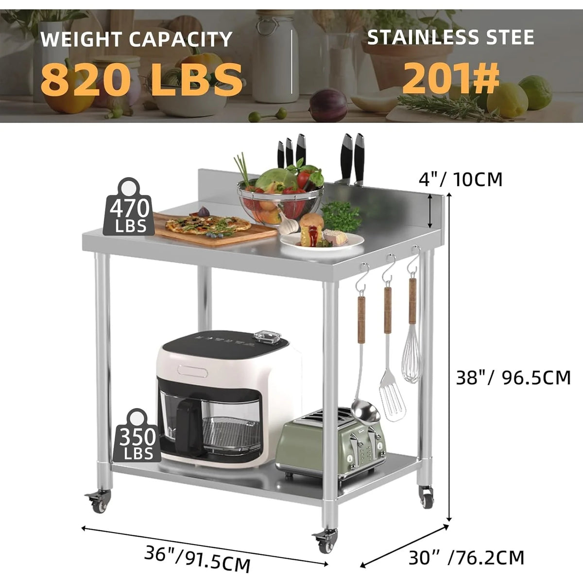 AECOJOY Stainless Steel Table 36"x30" with Backsplash and Knife Blocks Prep Tables for Commercial Kitchen - Product image 3