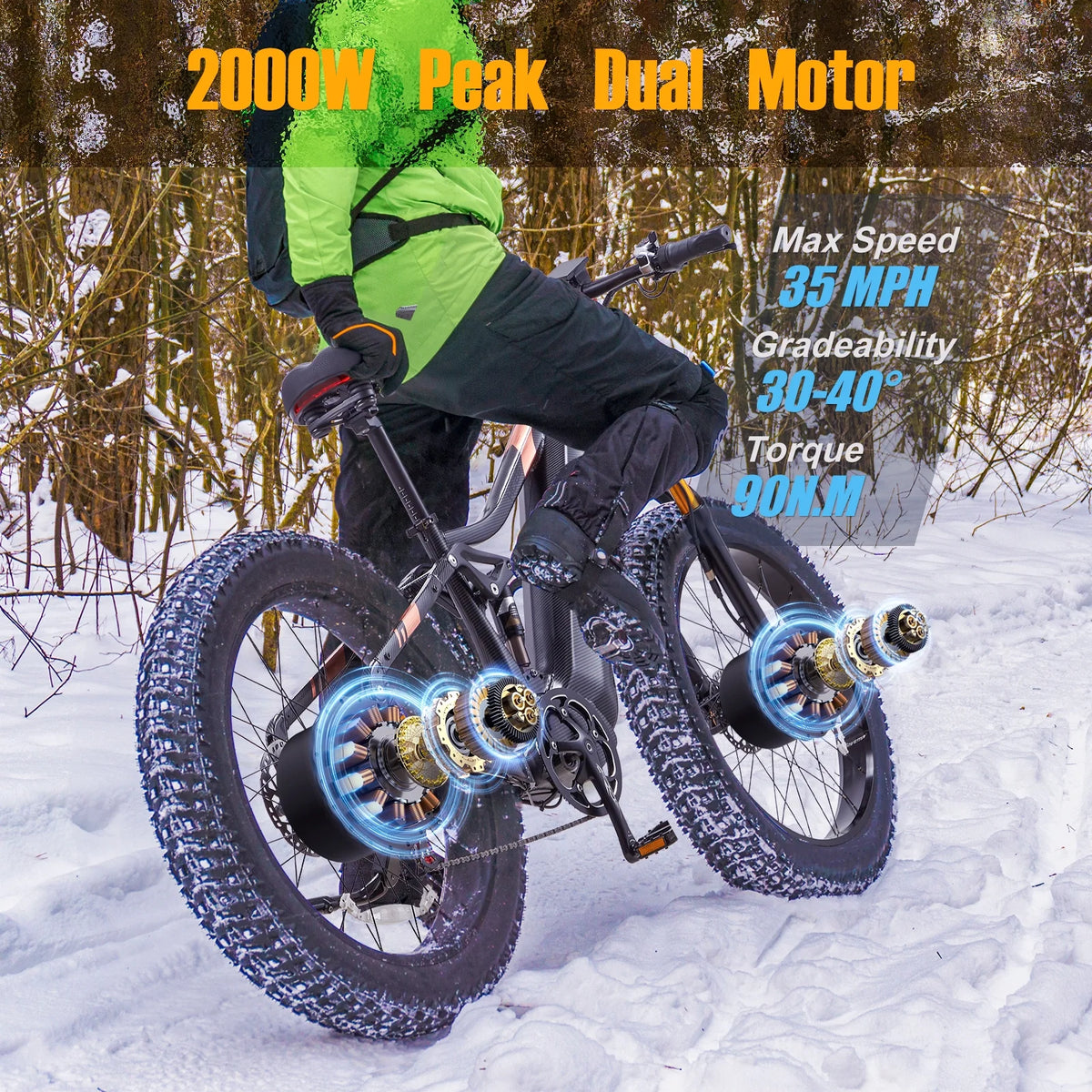 Dual Motors AWD 2000W Electric Bike for Adult 26'' UL2849 48V 30AH E - Product image 18
