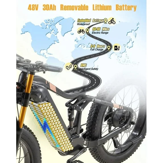 Dual Motors AWD 2000W Electric Bike for Adult 26'' UL2849 48V 30AH E - Product image 23