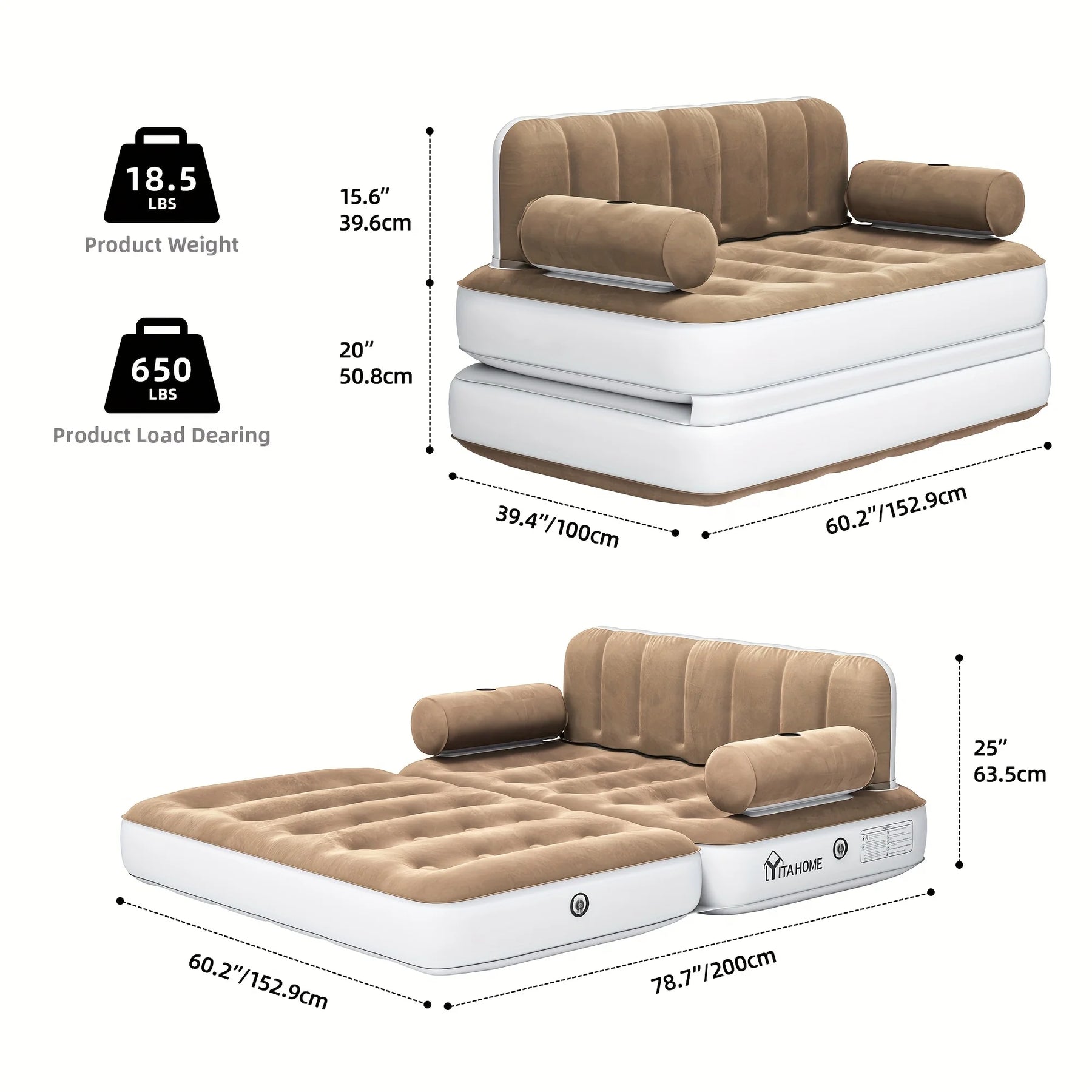 Inflatable Air Sofa Bed 2 - in - 1 Backrest Couch Airbed with Headboard and Pump Convertible Blow up Bed - Product image 6