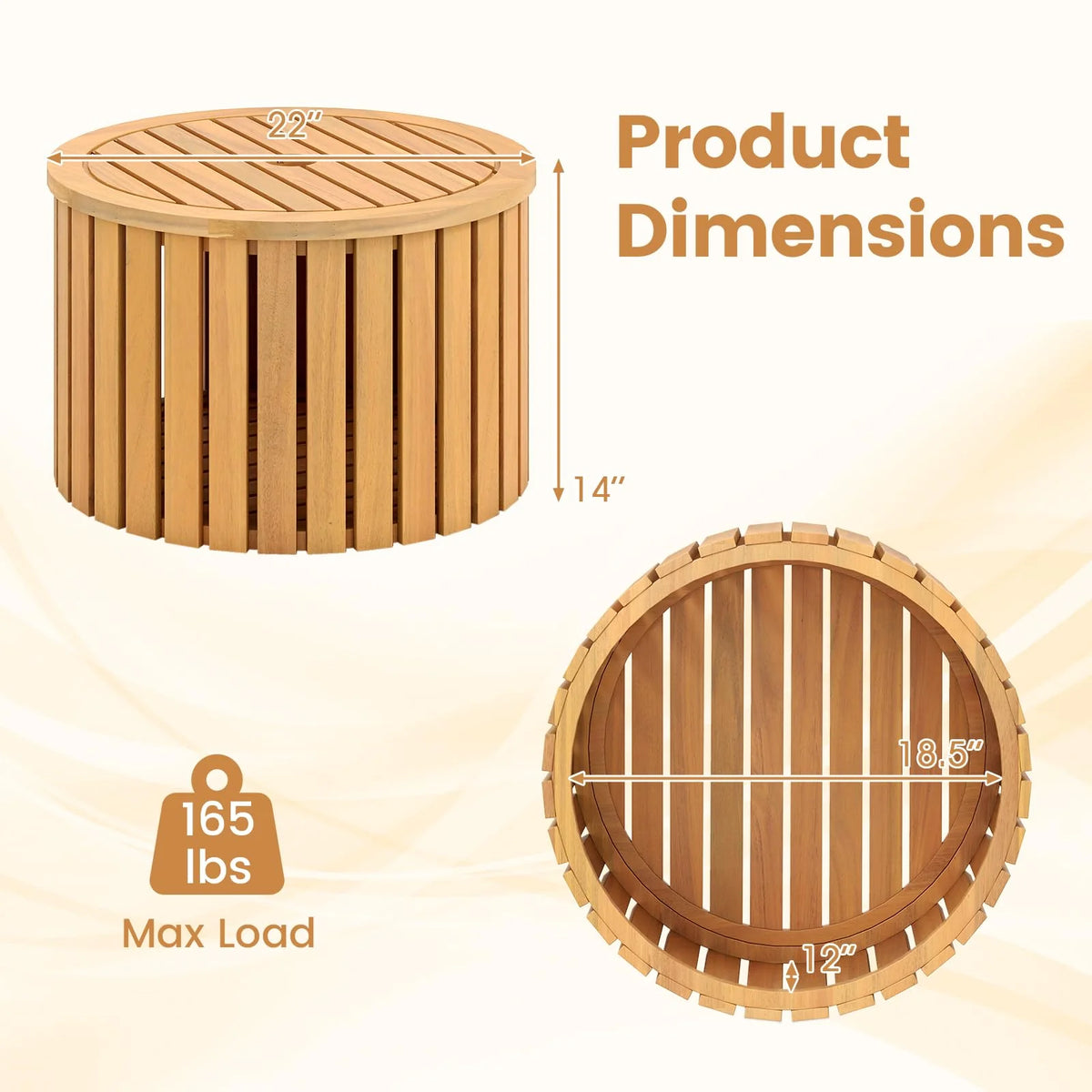 2-in-1 Outdoor Side Table with Storage Acacia Wood Slatted Coffee Table Round Slatted End Storage Box - Product image 3